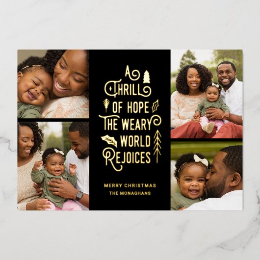 希望の興奮 |写真モダンコラージュのクリスマス 箔シーズンカード (正面)