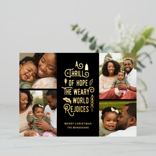 希望の興奮 |写真モダンコラージュのクリスマス 箔シーズンカード (立ち正面)