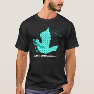 希望の鳩-ティール(緑がかった色)のリボンの卵巣癌 Tシャツ