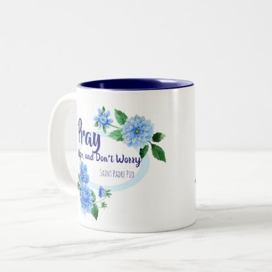 希望を心配しませんSt. Padre PIOの花を祈って下さい ツートーンマグカップ (正面左)