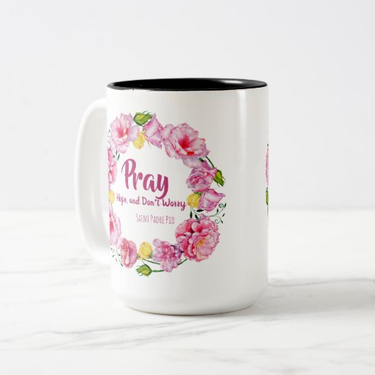 希望を心配しませんSt. Padre PIOの花を祈って下さい ツートーンマグカップ (正面左)