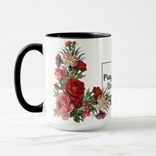 希望を心配しませんSt. Padre PIOの花柄を祈って下さい マグカップ (左)