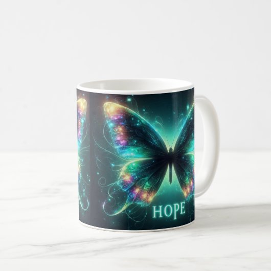 希望を数々の描く輝く色の蝶 コーヒーマグカップ (正面右)