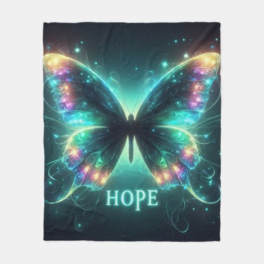 希望を数々の描く輝く色の蝶 フリースブランケット (正面)
