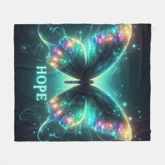希望を数々の描く輝く色の蝶 フリースブランケット (正面(横))