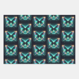 希望を数々の描く輝く色の蝶 ラッピングペーパーシート