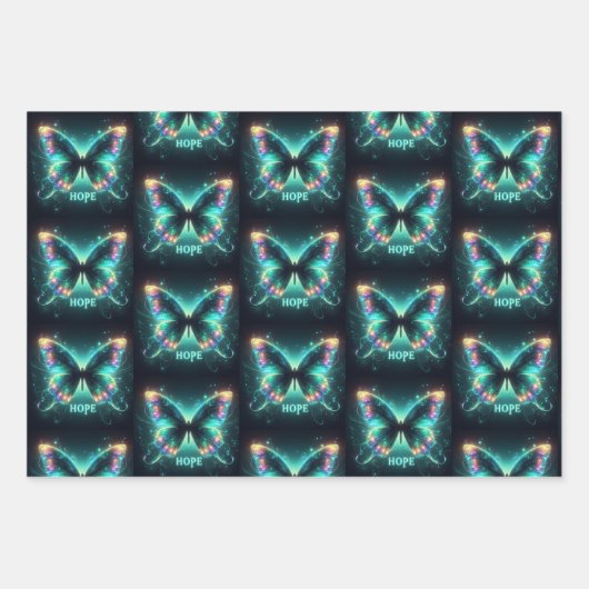 希望を数々の描く輝く色の蝶 ラッピングペーパーシート (正面)