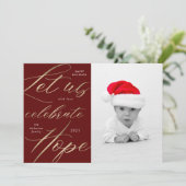 希望を祝う ゴールドスクリプト ホリデー フォト カード (スタンド正面)