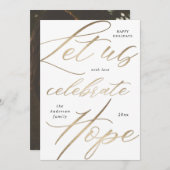 希望を祝う ゴールドスクリプト ホリデー フォト カード (正面/裏面)