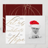 希望を祝う ゴールドスクリプト ホリデー フォト カード (正面/裏面)