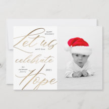 希望を祝う ゴールドスクリプト ホリデー フォト カード