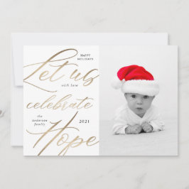 希望を祝う ゴールドスクリプト ホリデー フォト カード