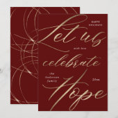 希望を祝う ゴールドスクリプト 幸せなホリデーカード シーズンカード (正面/裏面)