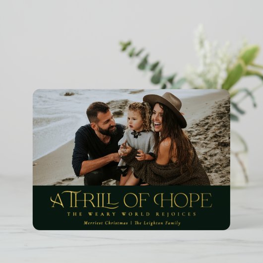 希望エレガントの興奮 |グリーンフォトクリスマス 箔シーズンカード (立ち正面)