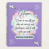 希望メッセージ – マタイ11-28 - 8.5 x 11スパイラル プランナー手帳 (正面)