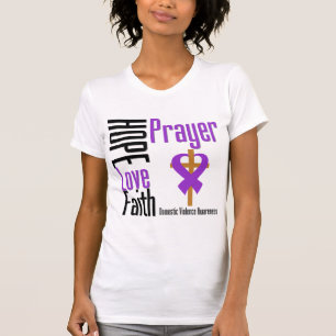 希望愛信頼の祈りの言葉のリボンの家庭内暴力 Tシャツ
