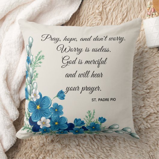 、希望祈って下さい及び聖者のPadre PIOの花を心配しないで下さい クッション (ブランケット)