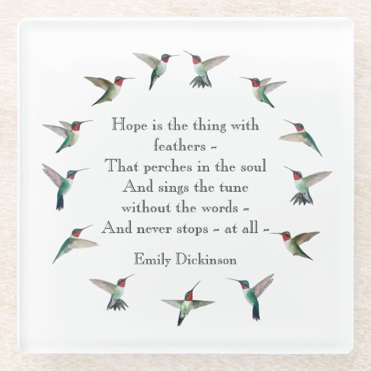 「希望」ルビーの喉を切ったハチドリガラスコースター ガラスコースター (正面)