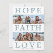 希望、信仰、愛を感じるモダンな花のクリスマス写真 シーズンカード (正面)