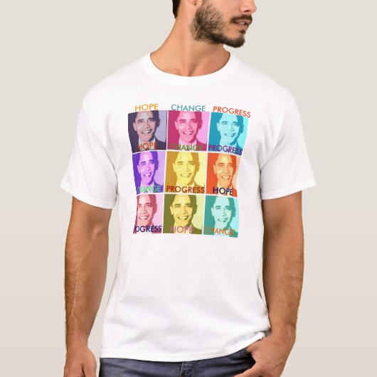 希望、変更及び進歩のオバマのTシャツ Tシャツ (正面)
