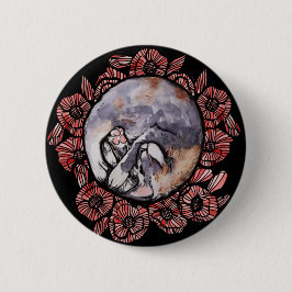 希薄三毛猫ねこ赤ポピー花猫 缶バッジ