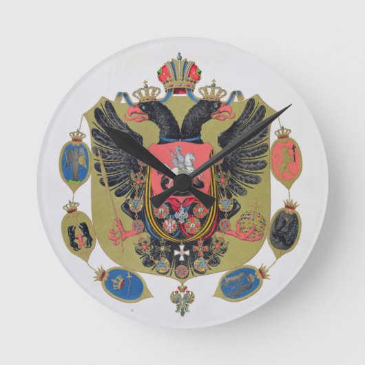 帝国ロシア州の武器と盾 ラウンド壁時計 (正面)