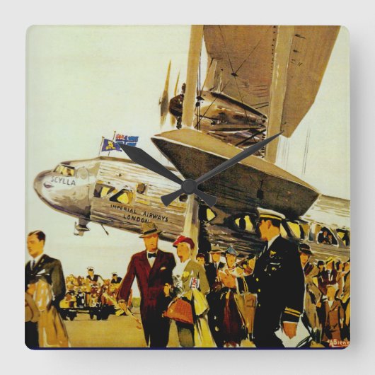 帝国航空路の到着 スクエア壁時計 (正面)