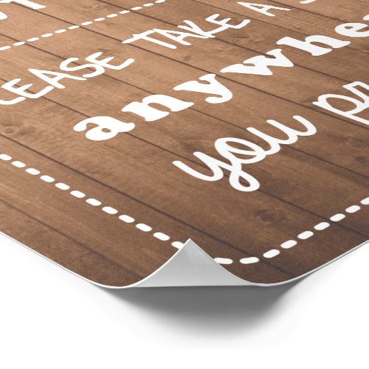 席の看板結婚木目または黒を取る ポスター (角)