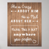 席の看板結婚木目または黒を取る ポスター (正面)