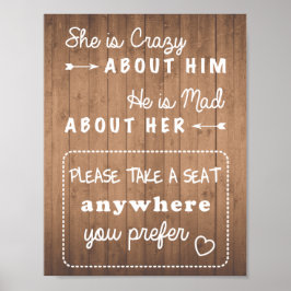 席の看板結婚木目または黒を取る ポスター