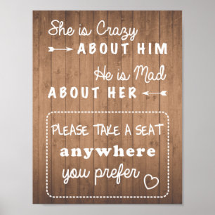 席の看板結婚木目または黒を取る ポスター