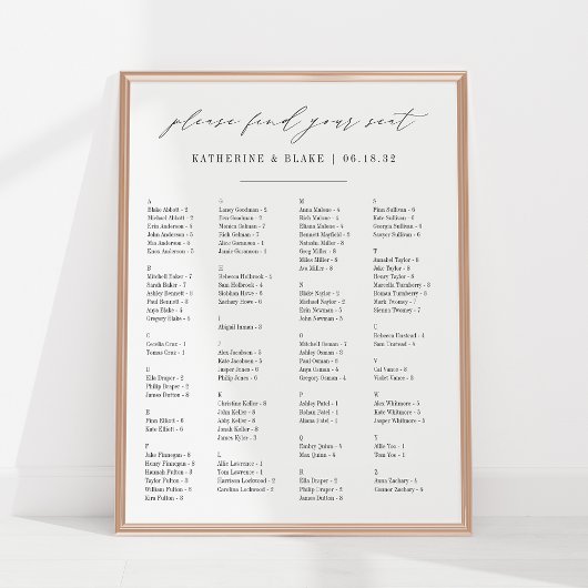 席を見つけなさい |アルファベット順の座席表 ポスター