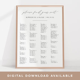 席を見つけなさい |アルファベット順の座席表 ポスター