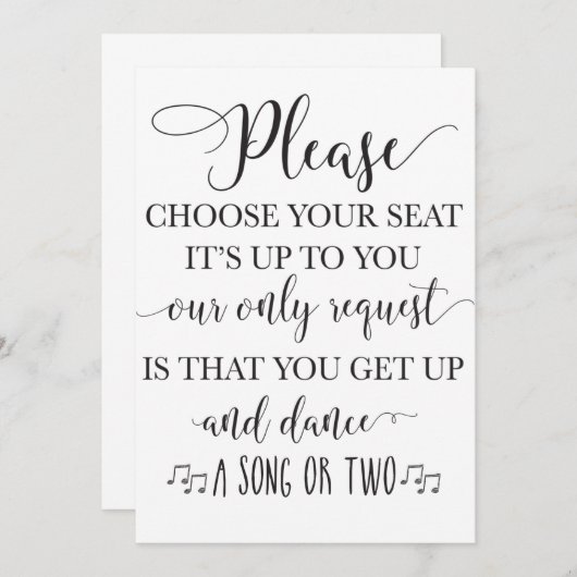 席を選んで立ち上がってダンスの結婚サイン (正面/裏面)