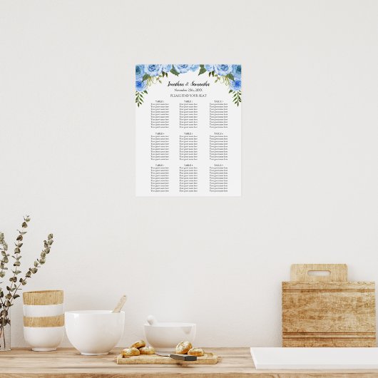 席次表 結婚式 式場 青い花のサイン ポスター (キッチン)