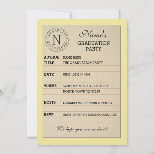 帯出券の卒業パーティーのイエローブックの招待 招待状 (正面)