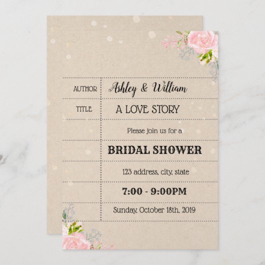 帯出券の印刷できるブライダルシャワーの招待状 招待状 (正面/裏面)