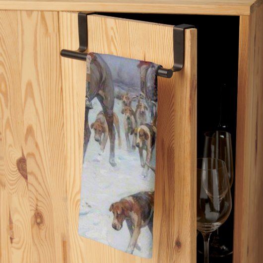 帰宅する狐狩りのハンターと猟犬 キッチンタオル (三つ折り)
