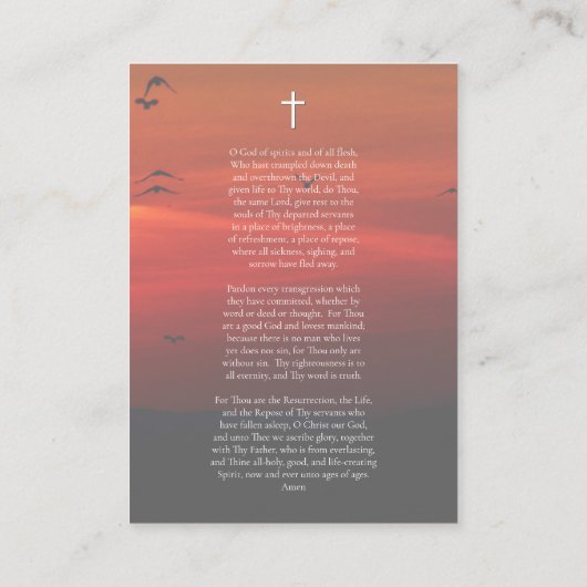 帰宅葬式パーソナライズされた祈りの言葉カード プレイスカード (裏面)