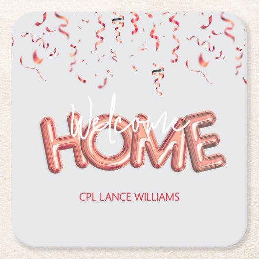 帰還お祝いパーティー 愛国 軍人 スクエアペーパーコースター (正面)