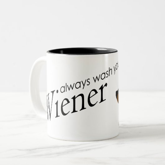 「常にウィナーを洗えおもしろい」 ツートーンマグカップ (正面左)