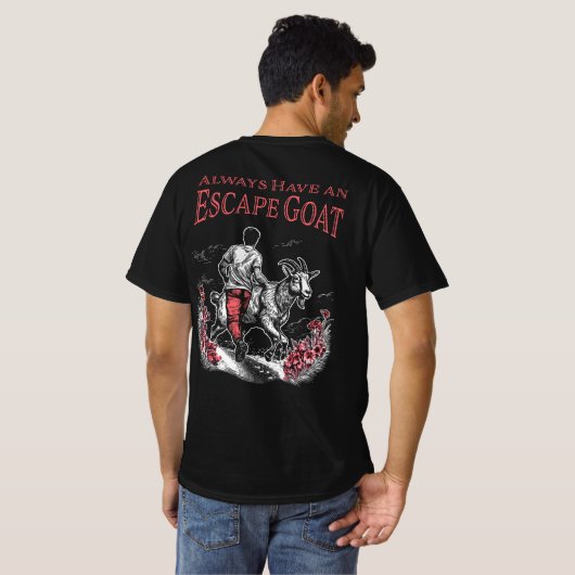 常にエスケープヤギ（赤）のフロントとバックを持っている Tシャツ (裏面フル)