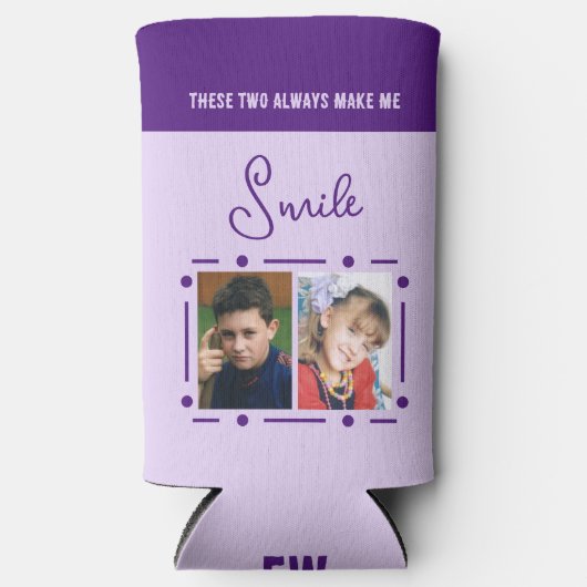 常にスマイルを追加するイニシャル紫 スリム缶クーラー (正面)