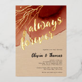 常にフォーエバーテラコッタビーチ秋の結婚式金ゴールド 箔招待状 (正面)