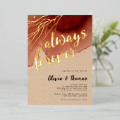 常にフォーエバーテラコッタビーチ秋の結婚式金ゴールド 箔招待状 (立ち正面)