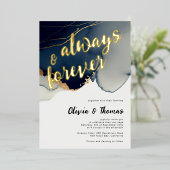 常にフォーエバーネイビーブルーモダンボービーチ結婚式 箔招待状 (立ち正面)