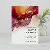 常にフォーエバーモダンブルガンディオレンジ秋の結婚式 箔招待状 (立ち正面)