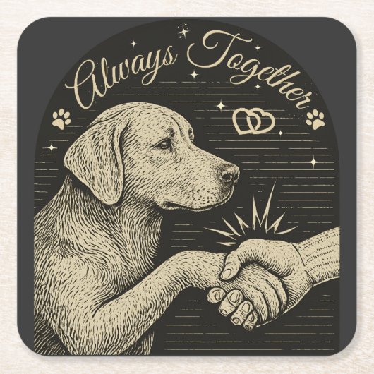 常に一緒に» ヴィンテージ犬の友情 スクエアペーパーコースター (正面)