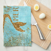 常に人魚になる – 金ゴールドグリッター人魚のビジョン キッチンタオル (四つ折り)