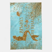 常に人魚になる – 金ゴールドグリッター人魚のビジョン キッチンタオル (縦)